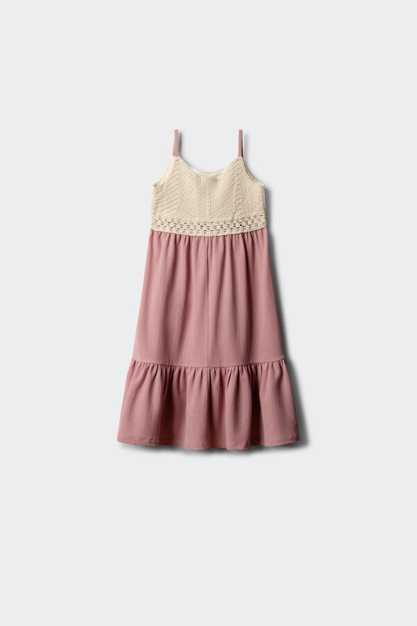 Springfield Kids Vestido com detalhes em crochet para menina rosa