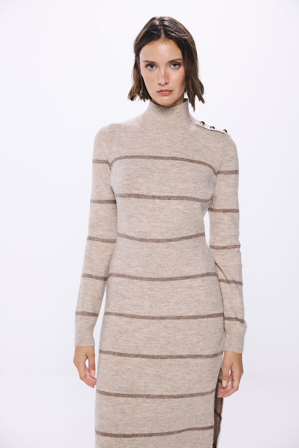 Springfield midi knit dress with shoulder buttons brown