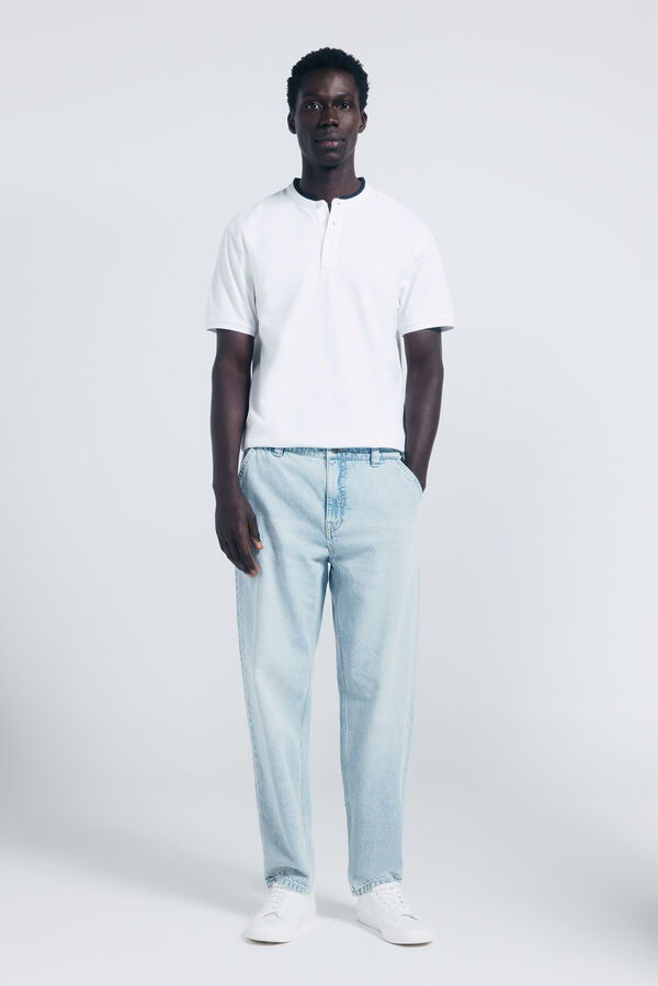 Springfield Slim fit mandarin collar piqué polo shirt white