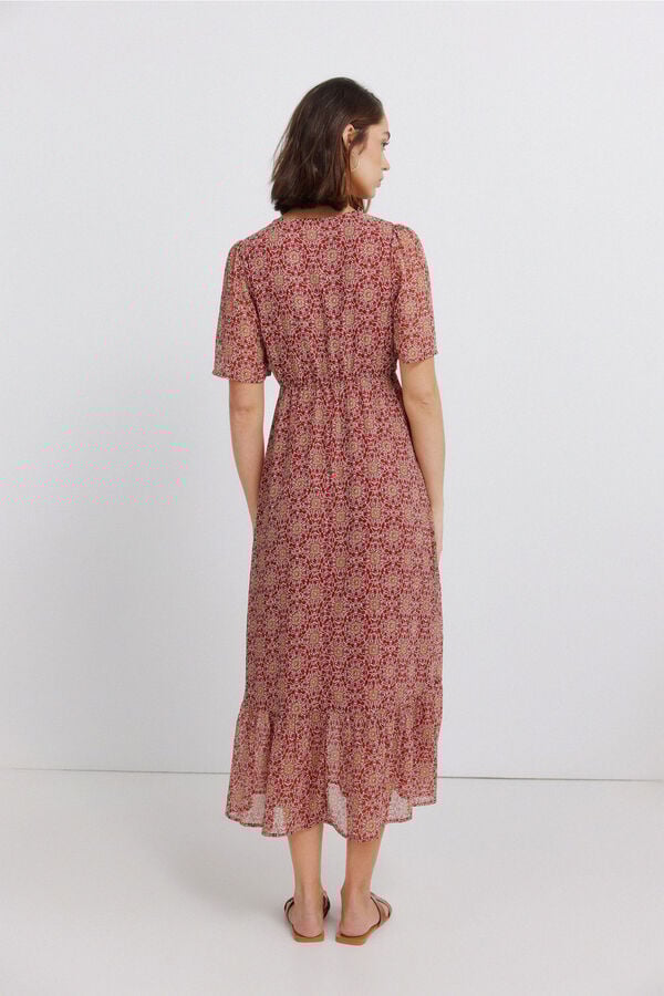 Springfield Border print neckline midi dress red