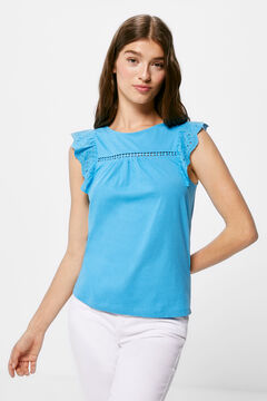 Springfield Two-material blouse with lace and ruffles Blue