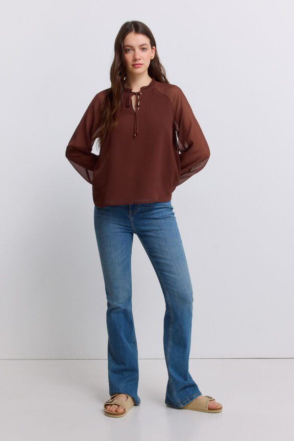 Springfield Chiffon tie-neck blouse brown