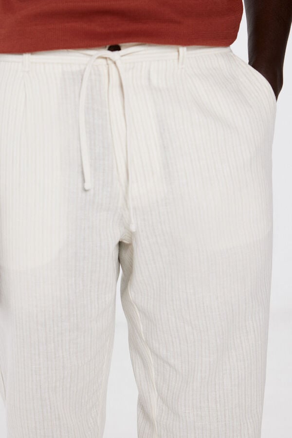 Springfield Pantalon slim lin rayures natural