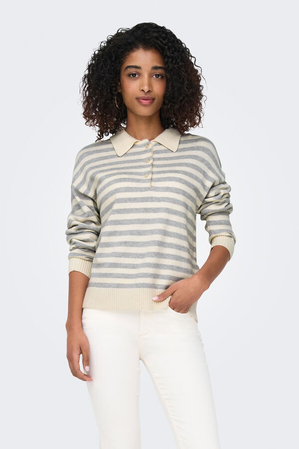 Only P&oacute;lo de malha de malha manga comprida  cinzento