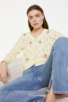Springfield Openwork Cardigan with Embroidery mustard