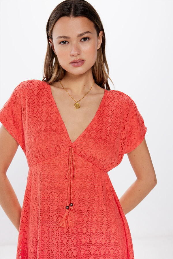 Springfield Crochet midi tunic dress red