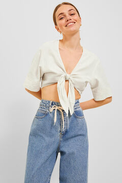 Springfield Linen cropped knot-front top white