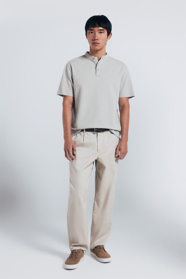 Springfield Regular fit mandarin collar piqué polo shirt beige