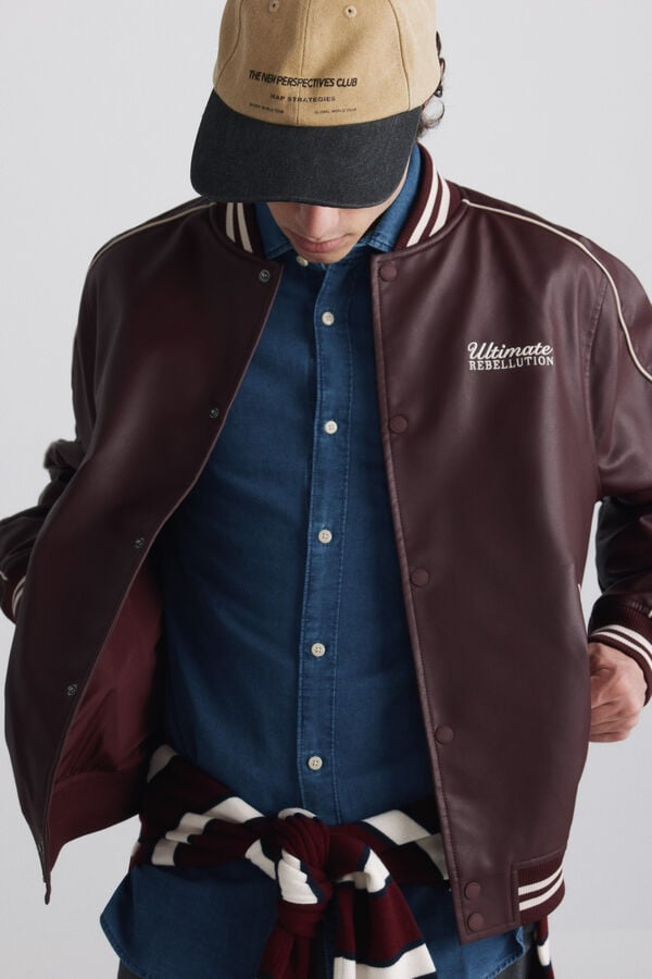 Springfield Faux leather varsity bomber red