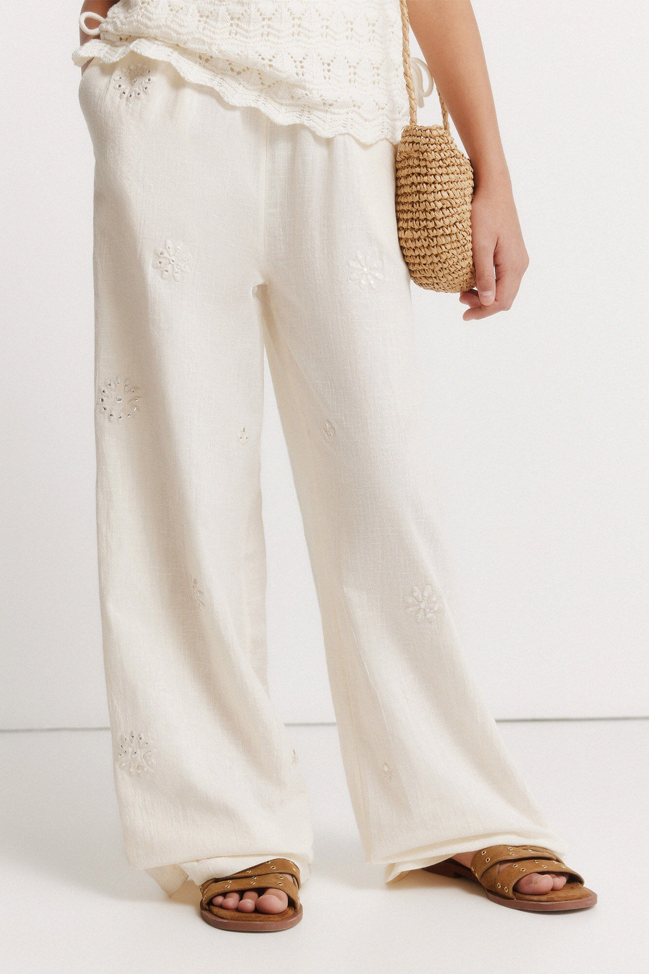 Springfield Kids Pantal&oacute;n fluido con bordados ni&ntilde;a