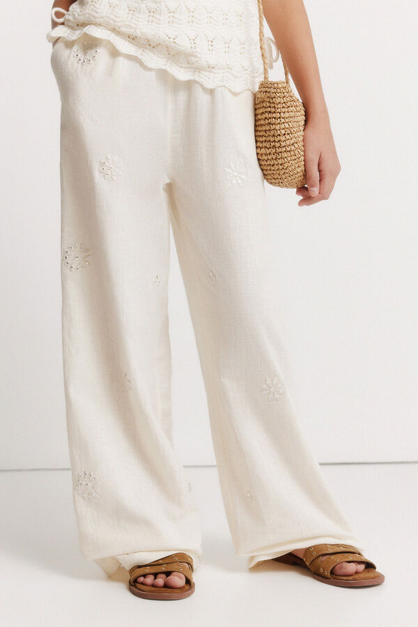 Springfield Kids Pantal&oacute;n fluido con bordados ni&ntilde;a nude