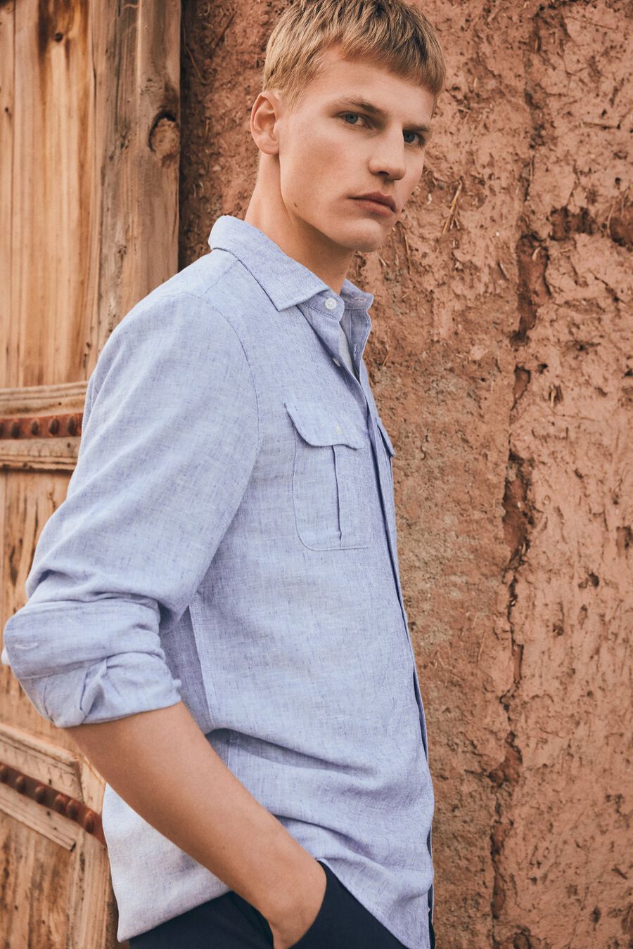 Camisa lino viscosa bolsillos