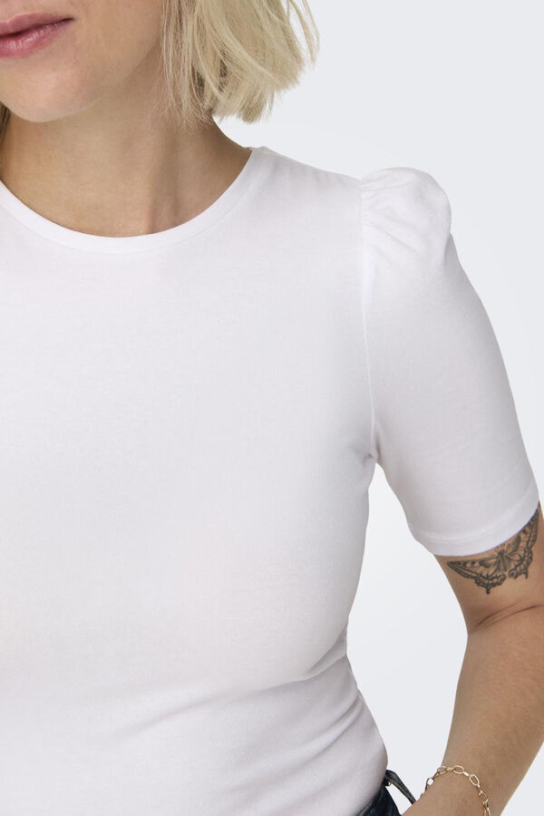 Only Top de cuello redondo y manga 2/4 abullonada blanco