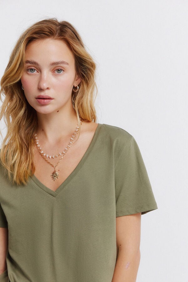 Springfield Cotton basic V-neck T-shirt printed