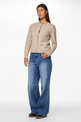 Pieces round neck buttons cardigan gris