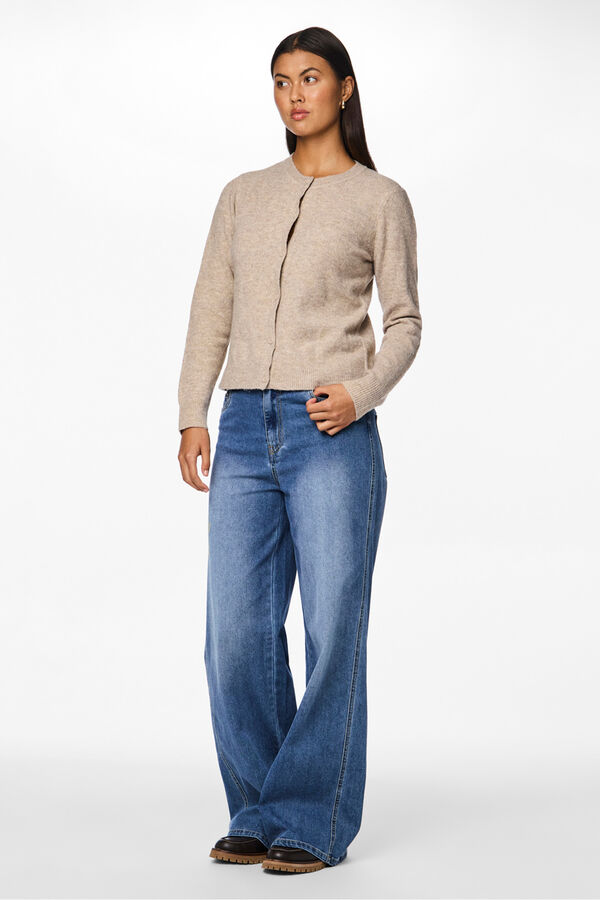 Pieces round neck buttons cardigan gris