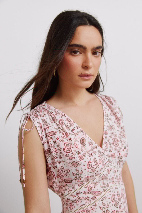 Springfield Printed tie midi dress brown