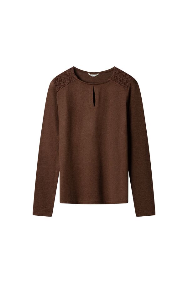 Springfield Crochet shoulder long sleeve T-shirt brown