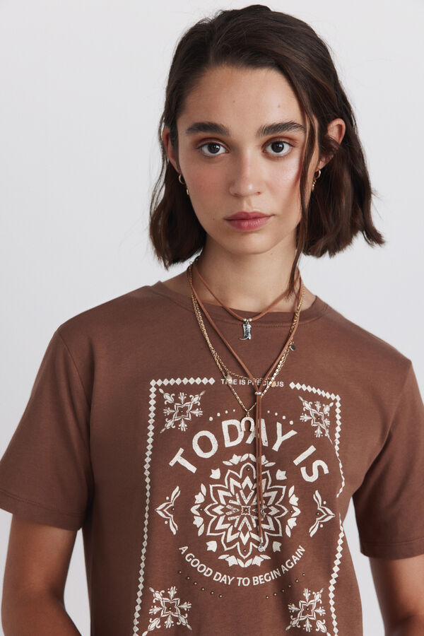 Springfield Camiseta dibujo algod&oacute;n tostado