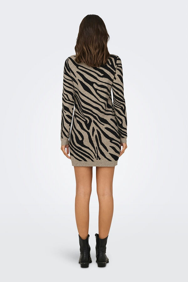Only kurzes Kleid Strick- mit Animalprint Nude
