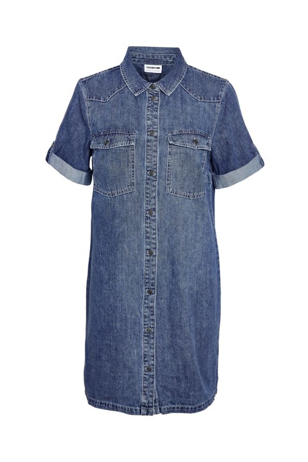 Noisy May Denim short sleeve collared front pocket dress blue