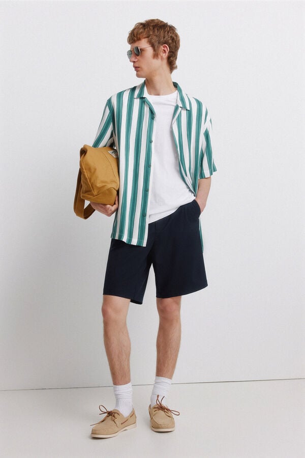 Springfield Striped viscose short sleeve shirt green