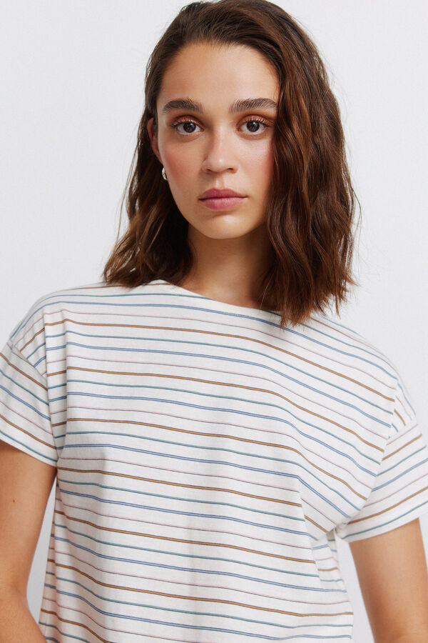 Springfield Striped double cotton T-shirt brown