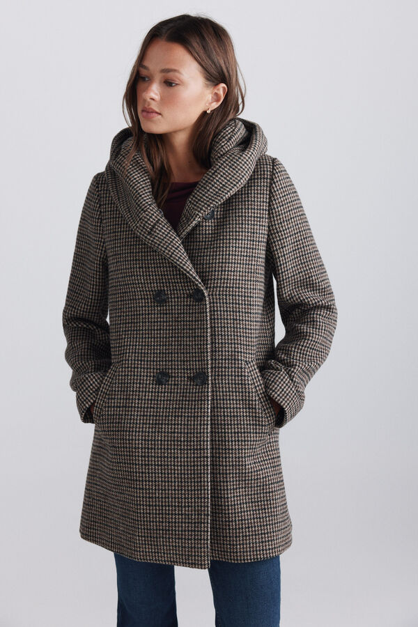 Springfield High neck hooded coat brown