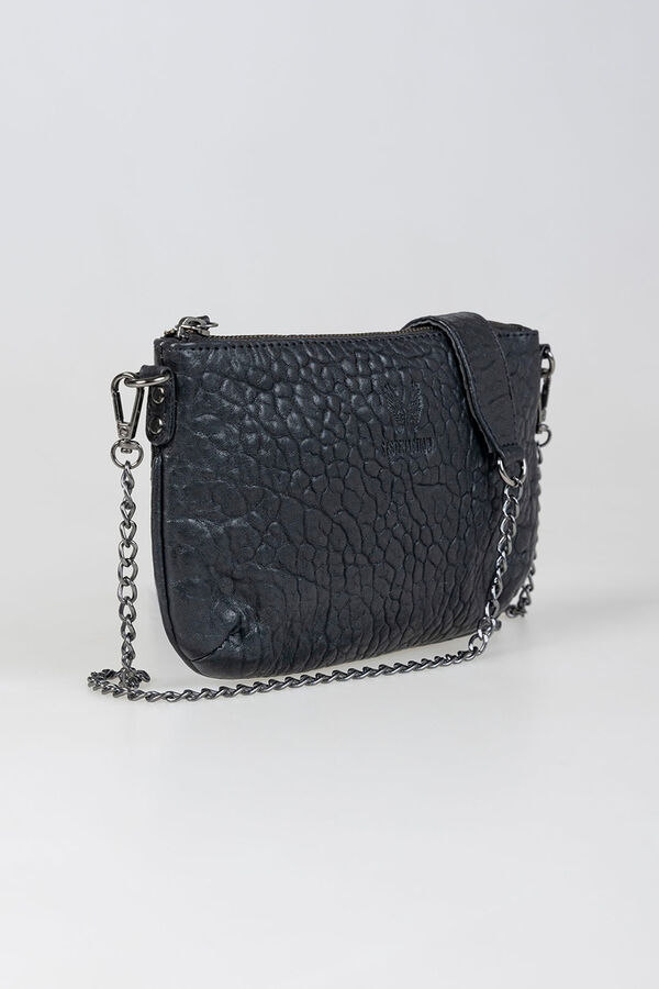 System Action Bolso peque&ntilde;o piel con cadena de metal negro