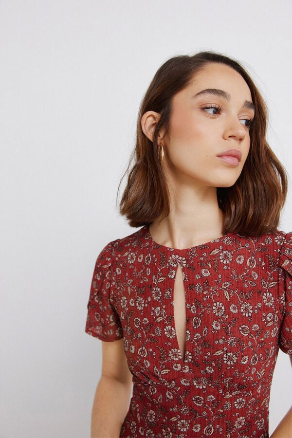 Springfield Printed midi choker-neck dress red