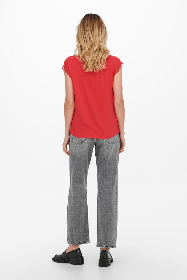 Only Short-sleeved lace blouse burgundy