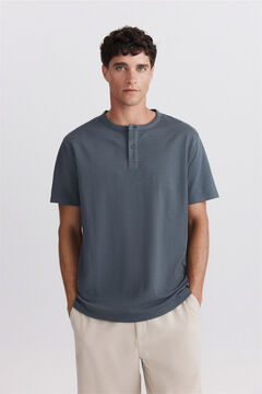 Springfield Piqu&eacute; texture Henley T-shirt blue
