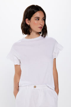 Springfield T-shirt manches volant broderie suisse blanc