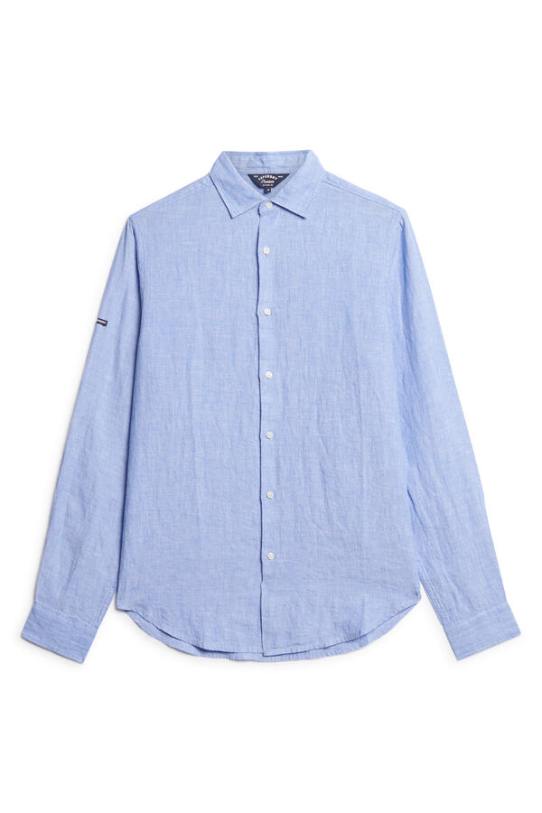 Springfield Camisa de manga larga de lino informal azul medio