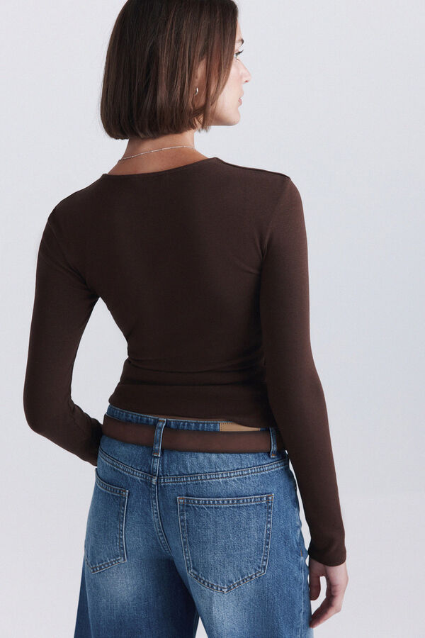 Springfield Cotton long sleeve basic T-shirt nude