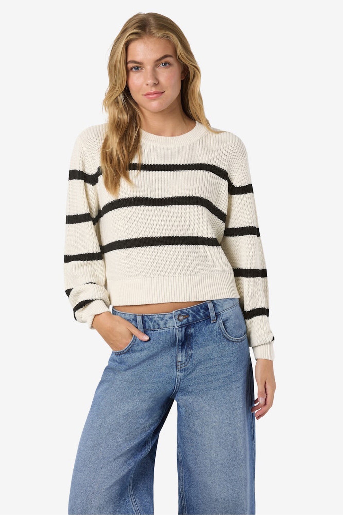 Noisy May camisola b&aacute;sico riscas com gola redonda