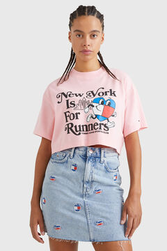 Springfield Camiseta Tommy Jeans crop fit de manga corta y print frontal rosa