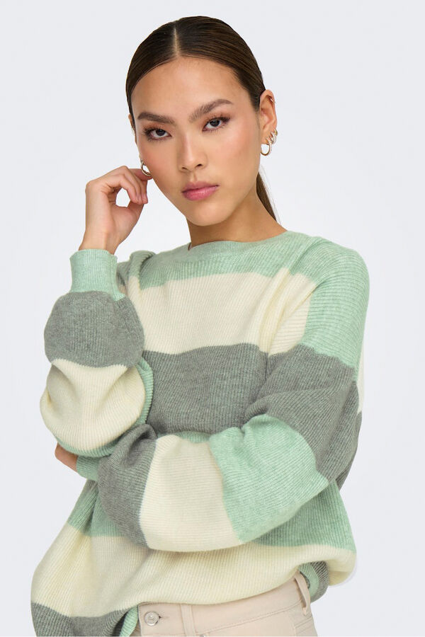Only Striped round neck jumper beige