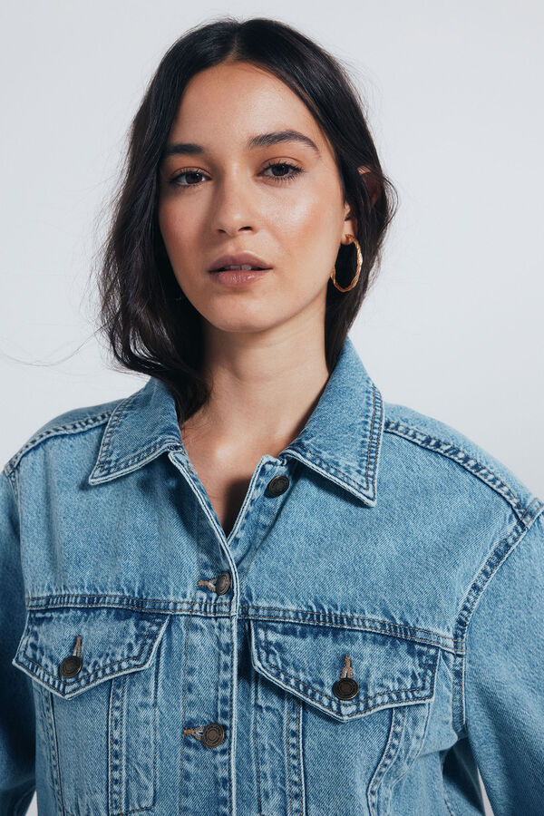 Springfield Oversized cotton denim jacket blue