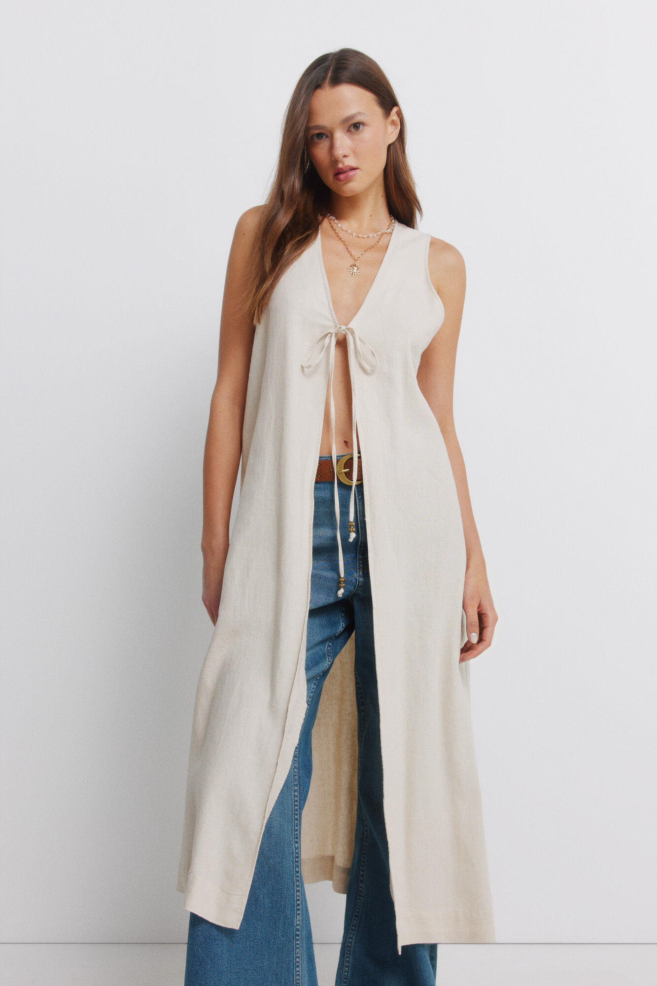 Linen long gilet