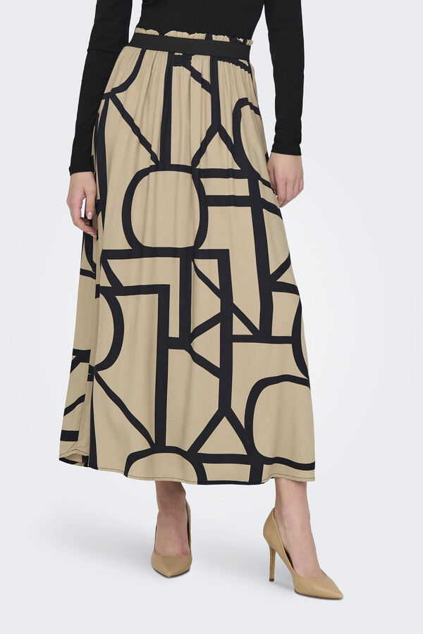 Springfield Long printed skirt with elasticated waistband smeđa