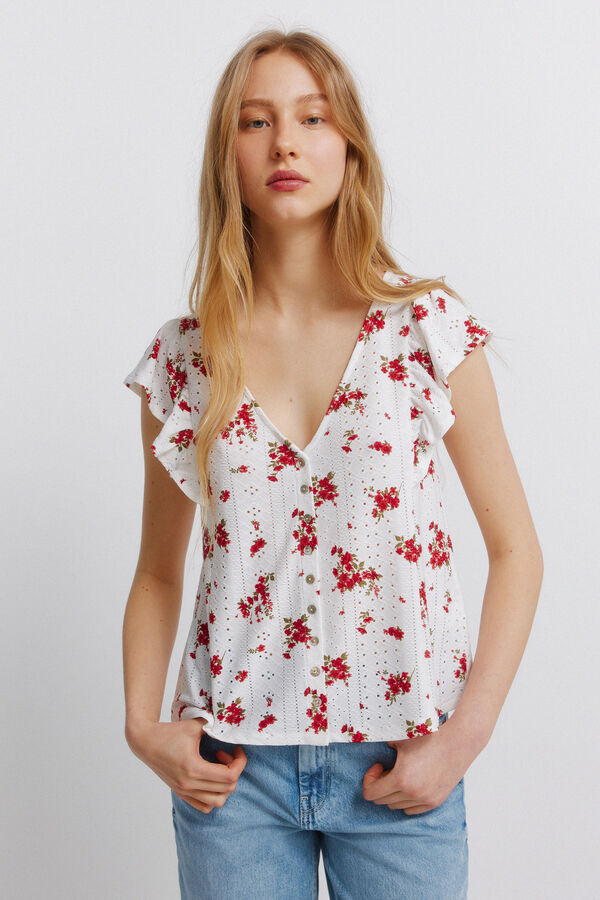 Springfield Embroidered short sleeve T-shirt beige