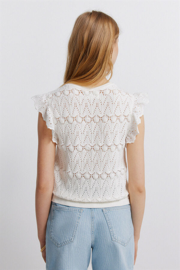 Springfield Pointelle ruffle top beige