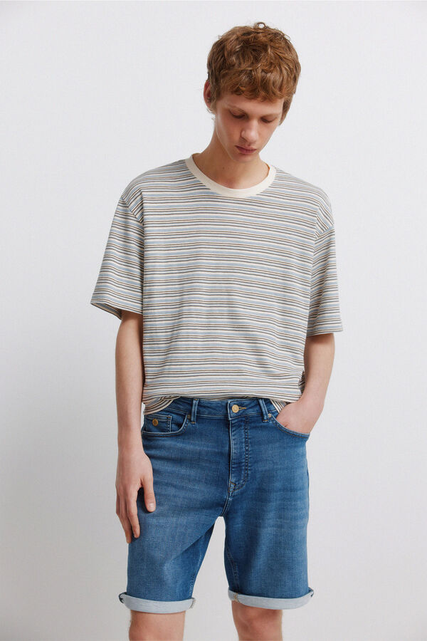 Springfield Mid-wash knit denim Bermuda shorts blue