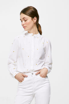 Springfield Pleated embroidered blouse ocher