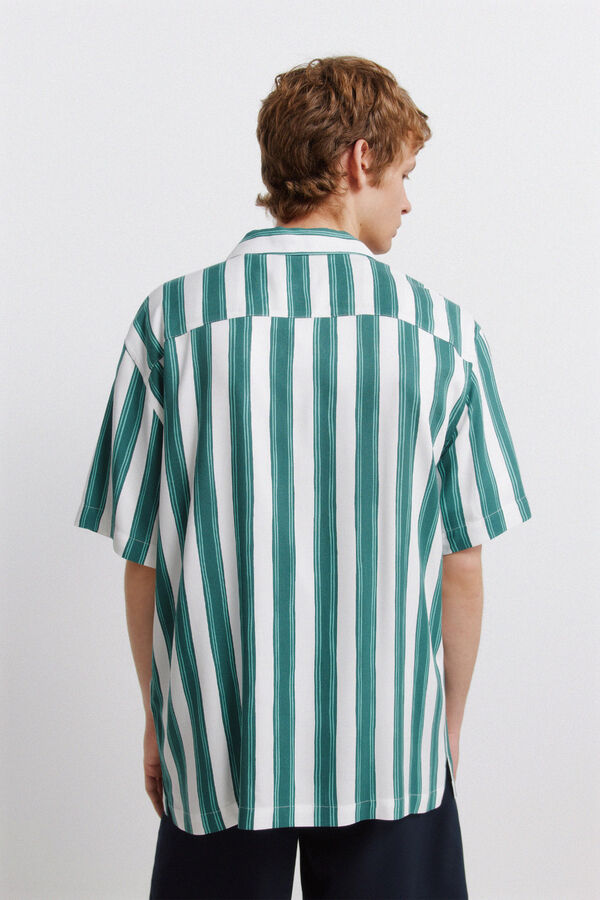 Springfield Striped viscose short sleeve shirt green