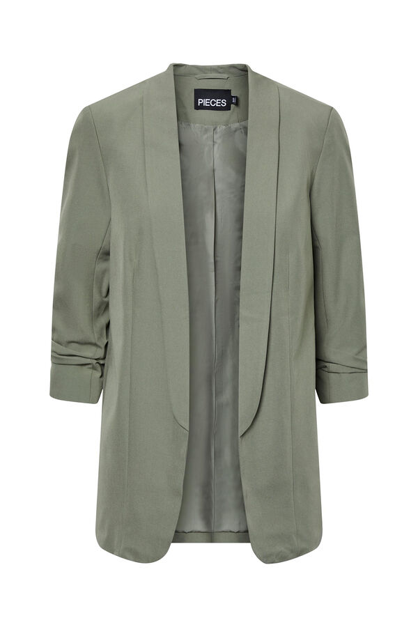 Springfield Blazer with 3/4-length sleeves, lapel detail and gathered sleeves. No buttons. green