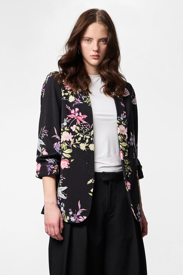 Pieces Printed three-quarter sleeve blazer black