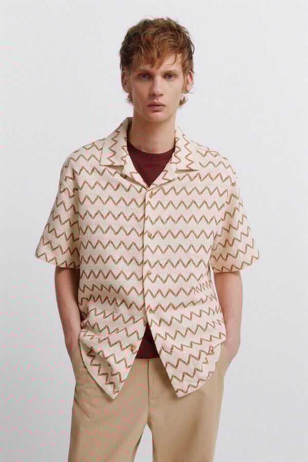 Springfield Printed jersey bowling shirt white