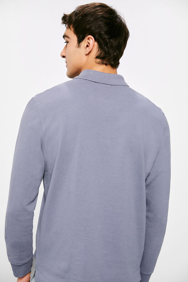 Springfield Long-sleeved piqué polo shirt steel blue